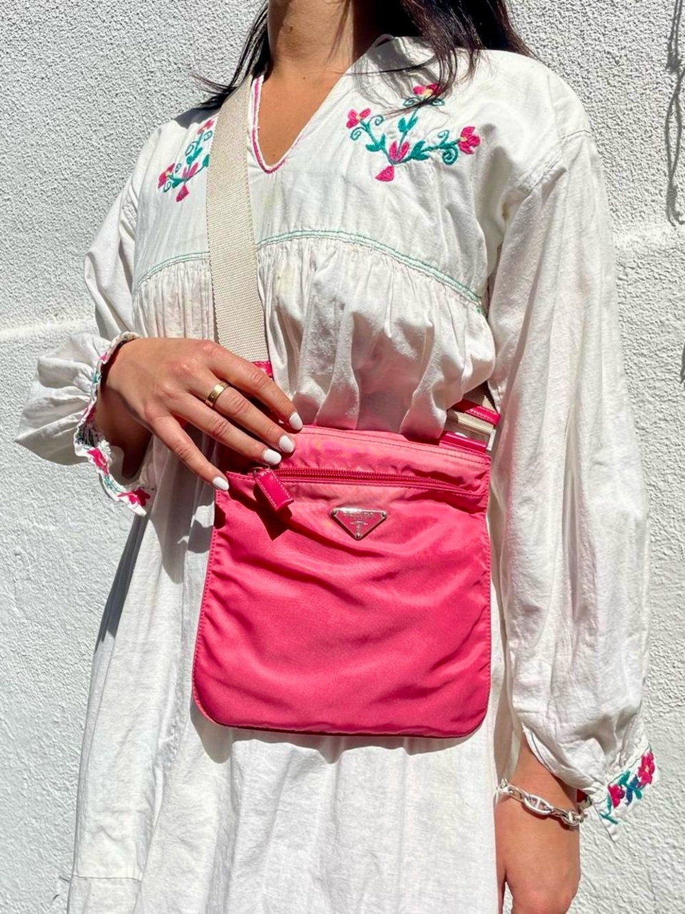 *VINTAGE* PRADA Y2K Hot Pink/Fuschia Tessuto Nylon Canvas Shoulder/Crossbody Bag